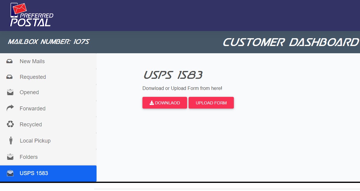 Customer Dashboard Upload USPS 1583